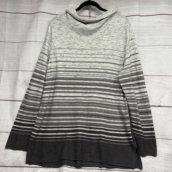 T by Talbots Gray Black cowl neck pullover striped tunic sweater size XL - Picture 8 of 10